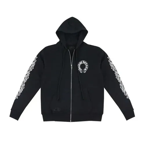 CHROME HEARTS HORSESHOE FLORAL-CROSS BLACK ZIP UP HOODIE