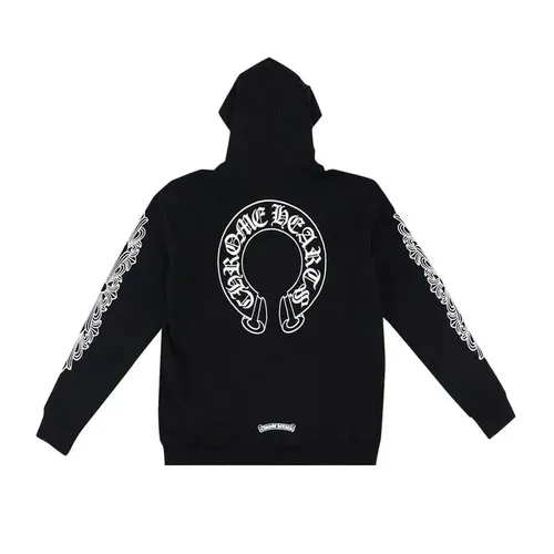 CHROME HEARTS HORSESHOE FLORAL-CROSS BLACK ZIP UP HOODIE