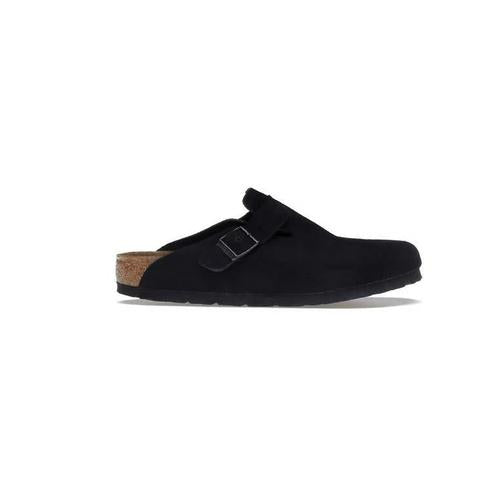 Birkenstock Boston Clogs Black Suede Soft Footbed