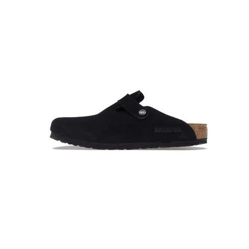 Birkenstock Boston Clogs Black Suede Soft Footbed