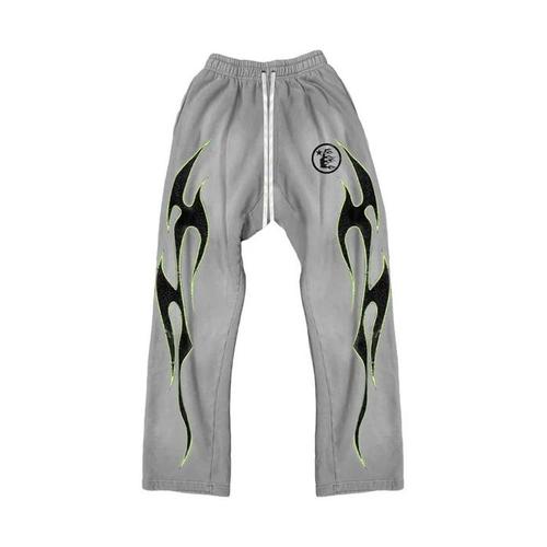 Hellstar Studios Grey/Green Future Flame Flared Sweatpants