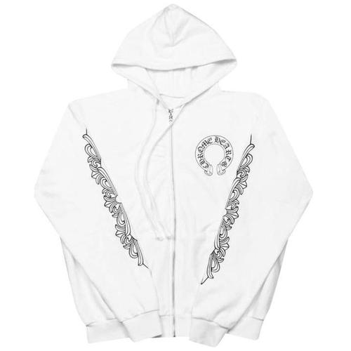 Chrome Hearts Floral Cross Zip Hoodie 'White'