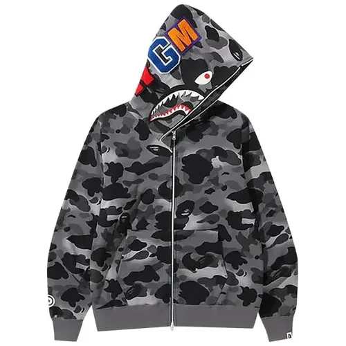 BAPE Grid Camo Shark Full Zip Hoodie 'Black'
