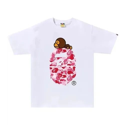 BAPE ABC Camo Milo On Big Ape Tee 'White/Pink'
