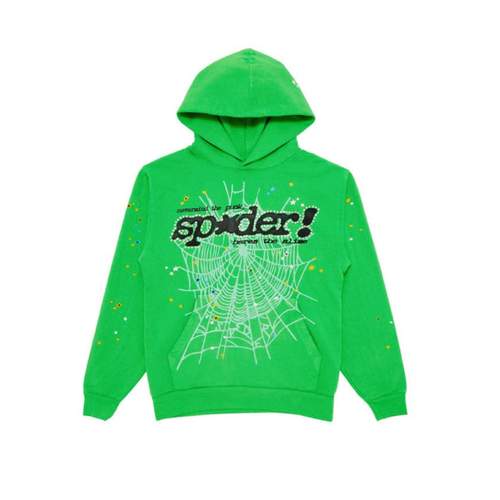 Sp5der Punk V2 Rhinestone Hoodie 'Bright Green'