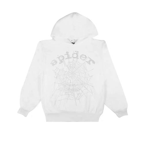 Sp5der OG Rhinestone Hoodie White